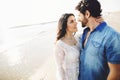 Close up portrait of a beautiful love couple at the beach. Love story. Italy, Rimini Royalty Free Stock Photo