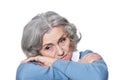 Close up portrait of beautiful sad senior woman posing Royalty Free Stock Photo