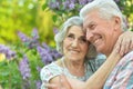 Close up portrait of beautiful senior couple hugging Royalty Free Stock Photo