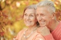 Portrait of beautiful senior couple hugging in the park Royalty Free Stock Photo