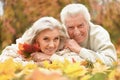 Portrait of beautiful senior couple lying on grass Royalty Free Stock Photo