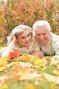 Portrait of beautiful senior couple lying on grass Royalty Free Stock Photo