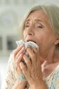 Portrait of beautiful senior sick woman at home Royalty Free Stock Photo