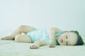 Close-up portrait of a beautiful sleeping baby. Cute infant kid. Child portrait in pastel tones. Royalty Free Stock Photo