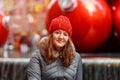 Close up portrait of a beautiful smiling girl with brown hair wearing a hat Royalty Free Stock Photo