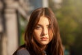 Close up portrait of a beautiful teenage girl in Tbilisi. Capital of Georgia Royalty Free Stock Photo