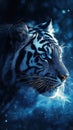 Close-up portrait of a beautiful white tiger with blue background Royalty Free Stock Photo