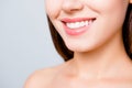 Close up portrait of beautiful wide smile with whitening teeth o