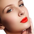 Close-up portrait of beautiful woman`s purity face with bright r Royalty Free Stock Photo