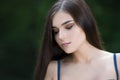 Close-up portrait of a beautiful young caucasian woman with clean skin, long hair and casual makeup Royalty Free Stock Photo