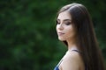 Close-up portrait of a beautiful young caucasian woman with clean skin, long hair and casual makeup Royalty Free Stock Photo