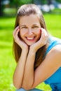 Close up portrait of beautiful young happy brunette woman Royalty Free Stock Photo