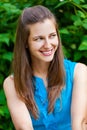 Close up portrait of beautiful young happy brunette woman Royalty Free Stock Photo