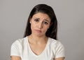 Human expressions, emotions. Young attractive woman with a sad face, looking depressed and unhappy