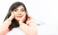 Close up portrait of beautiful young woman in bed. Smiling dre Royalty Free Stock Photo