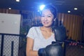 Smiling woman, boxing training