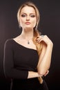 Close-up portrait of beautiful young woman with luxury jewelry and perfect make up Royalty Free Stock Photo