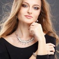 Close-up portrait of beautiful young woman with luxury jewelry and perfect make up Royalty Free Stock Photo