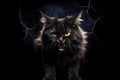 Close-up Portrait of Black Furious Cat Isolated on Black Royalty Free Stock Photo