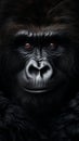 Close up portrait of black gorilla. Front face of dark gorilla. Vertical orientation. Gorilla wallpaper Royalty Free Stock Photo