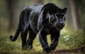 Close up portrait of black jaguar walking