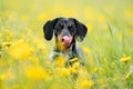 A close-up portrait of black marble dachshund dog on a walk Royalty Free Stock Photo