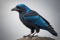 Close up portrait of a black raven, Corvus corax. ai generative