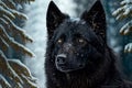 A Close-Up Portrait of a Black Wolf in Winter Snow. Generative AI Royalty Free Stock Photo