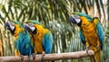 Close up portrait of The blue-and-yellow macaw (Ara ararauna), also known as the blue-and-gold . Royalty Free Stock Photo
