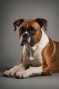 Boxer Dog Portrait with Intense Gaze Against a Neutral Background in Studio Lighting Royalty Free Stock Photo