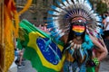 Close up portrait of a brazilian dancer celebrating 2021 Pride parade in Barcelona, Spain on September 5, 2021, organized by Lgbti