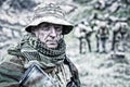 Experienced military army soldier commander close-up portrait