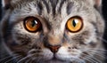 Close-up portrait of a cat with yellow eyes on a black background Royalty Free Stock Photo
