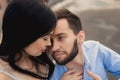 Close up portrait of caucasian young loving couple.Love, people, happiness and lifestyle concept Royalty Free Stock Photo