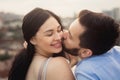 Close up portrait of caucasian young loving couple.Love, people, happiness and lifestyle concept Royalty Free Stock Photo