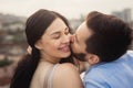 Close up portrait of caucasian young loving couple.Love, people, happiness and lifestyle concept Royalty Free Stock Photo