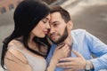 Close up portrait of caucasian young loving couple.Love, people, happiness and lifestyle concept Royalty Free Stock Photo