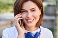 Girl having phone conversation Royalty Free Stock Photo