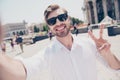 Close up portrait of cheerful handsome delightful excited glad j Royalty Free Stock Photo