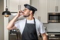 Close up portrait of chef cooker, baker. Male chefs with sign of perfect food. Chef cooking, showing sign for delicious Royalty Free Stock Photo