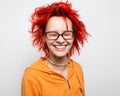 Close up portrait of a crazy young redheaded girl Royalty Free Stock Photo