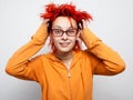 Close up portrait of a crazy young redheaded girl Royalty Free Stock Photo