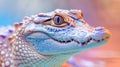 Close-up portrait of a crocodile. Colorful background. Generative AI