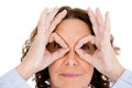 Close-up portrait of curious mature woman