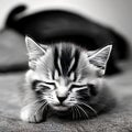 Close-up portrait of cute adorable sleeping kitten with big blue eyes, playful little pet, generative ai Royalty Free Stock Photo