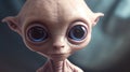 Close up portrait of a cute alien with big eyes. Generative AI