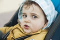 Close up portrait cute baby boy looking at the camera with big g Royalty Free Stock Photo