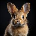 Close-up portrait of a cute brown rabbit on a black background Royalty Free Stock Photo