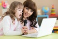 Close up portrait of cute girl using laptop Royalty Free Stock Photo