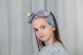 Close-up portrait of a cute little girl with ribbon in the hair Royalty Free Stock Photo